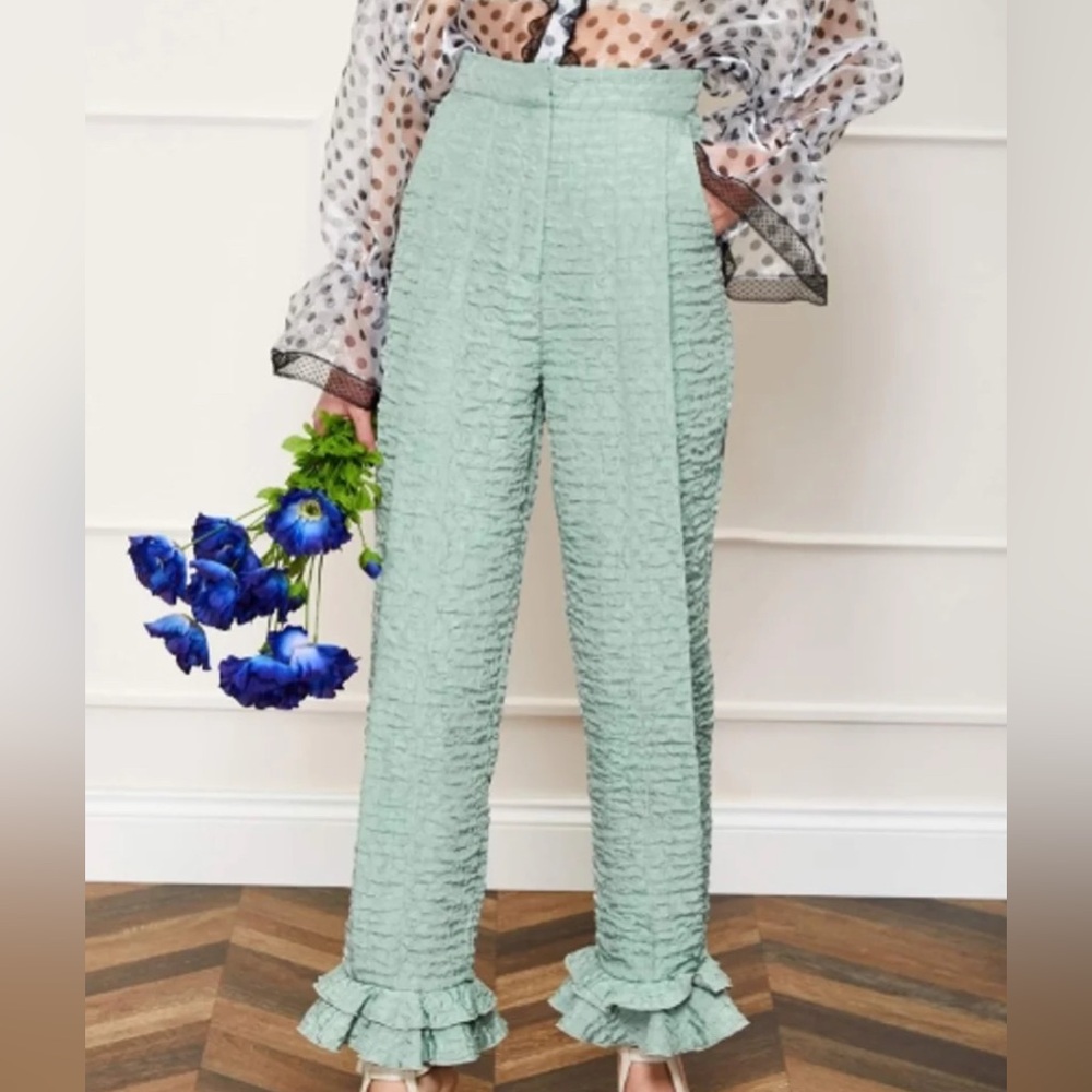 NWOT Sister Jane Olive Sage Ruffled Straight Leg Pants